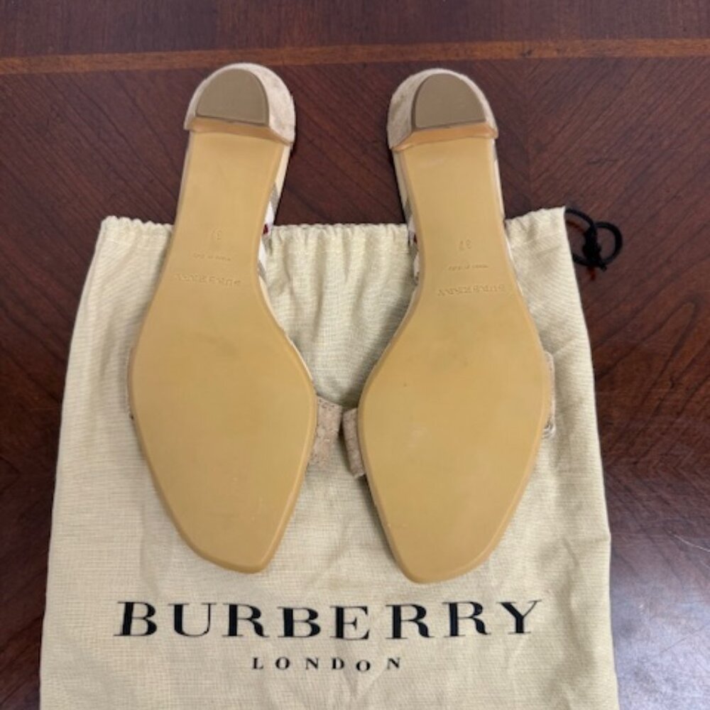 Burberry Beige Plaid Suede Buckle Slide Sandals - Picture 4 of 4